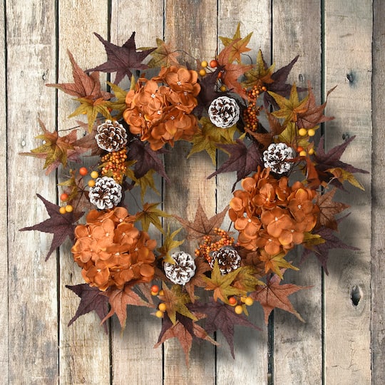 24" Harvest Hydrangea and Maple Leaves Wreath